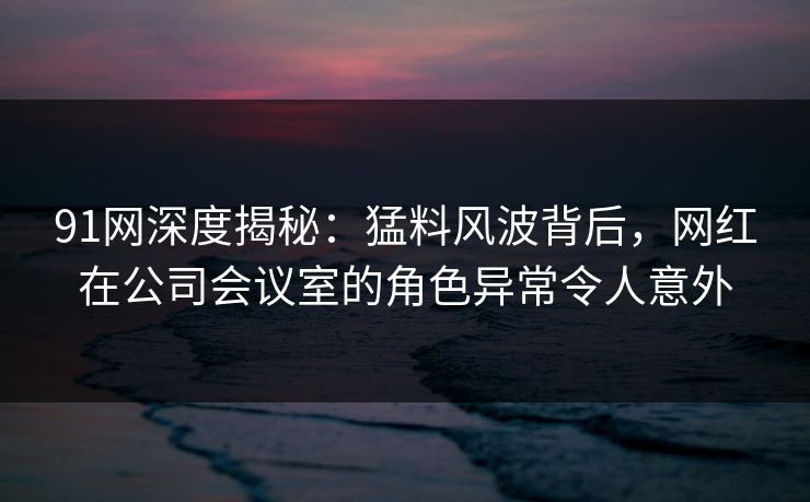 91网深度揭秘：猛料风波背后，网红在公司会议室的角色异常令人意外
